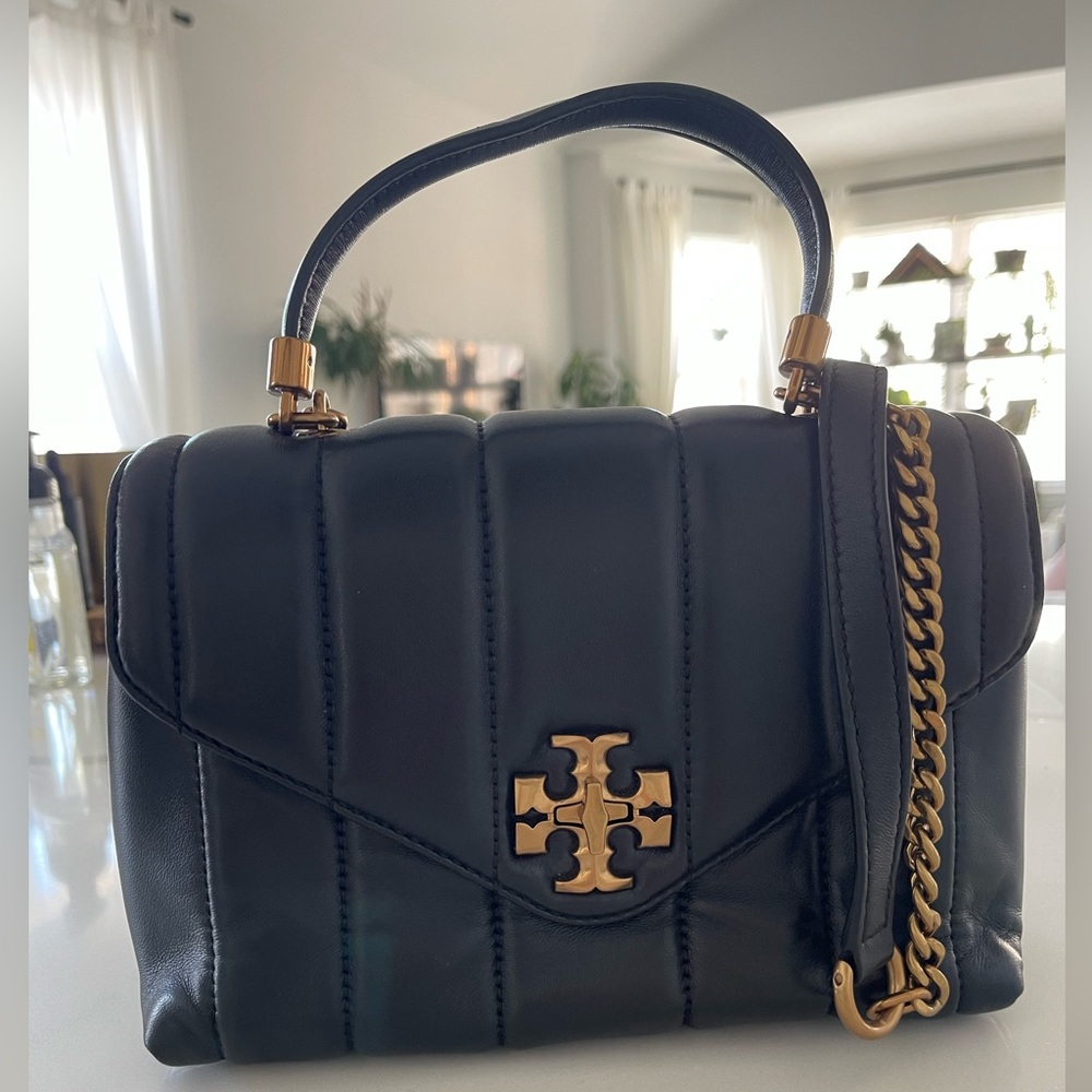 Tory Burch Kira heirloom top handle bag in black